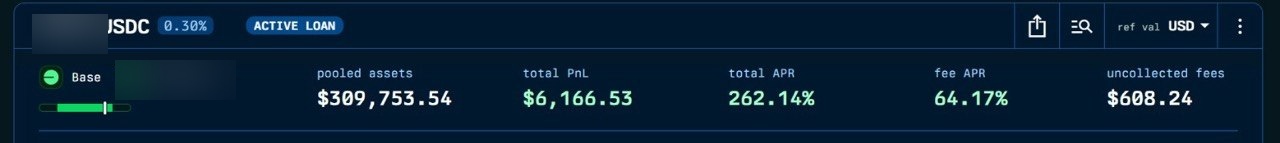 Contoh dashboard hasil DeFi dengan angka pooled assets, total PnL, total APR, fee APR, dan uncollected fees